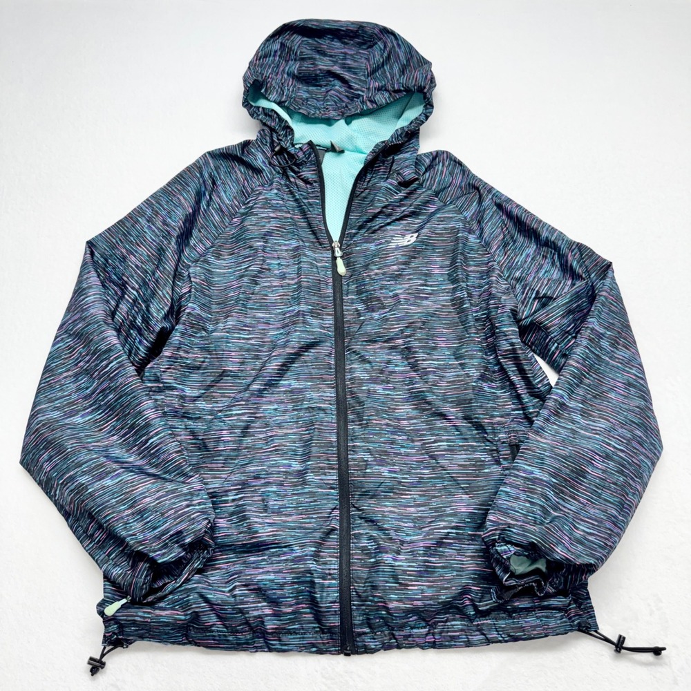 New Balance Space Dye Windbreaker Jacket Womens Size XL Multi Color Hooded Mesh